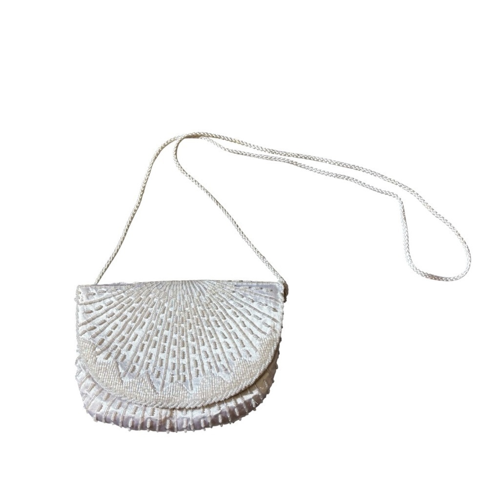 Vintage Beaded Shoulder Bag Beautiful White Clear Elegant